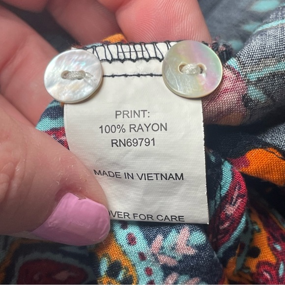 Fig & Flower Popover Tunic Blouse Womens Small Floral Bohemian Lightweight - Picture 10 of 11